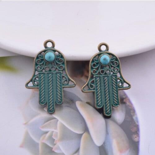 12pcs/lot 22*30mm Bohemian Style Ancient bronze Color Hamsa Hand Charms Alloy Ear Pendant DIY Jewelry Earring Findings