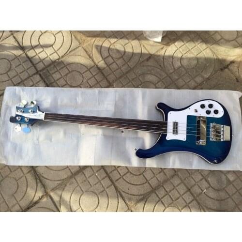 2019 New + Factory + Rickenback 4003 4 strings fretless bass guitar transparent blue finish Ricken 4003 fireglo fretless bass