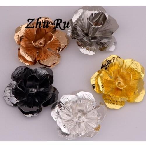 3pcs ZHU RU copper Three-dimensional Simulation rose flowers Charms Pendant fit for bracelet DIY Fashion Jewelry Accessories