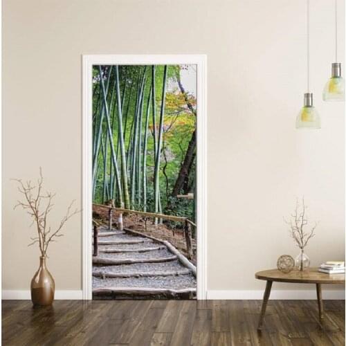 3D Bamboo Forest Door Mural Wall Art Wallpaper mural Wall Print Decal Wall Deco Wall Mural Photo self adhesive door wrap