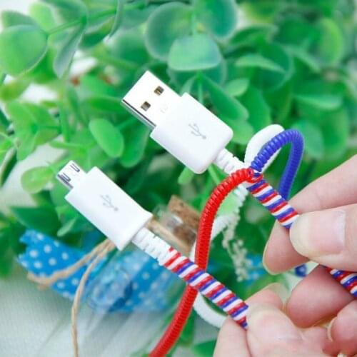 60cm Colorful Solid Color Spiral TPU USB Charger Cables Cord Protector Wrap Cable Winder Organizer for iPhone Samsung 1000pcs