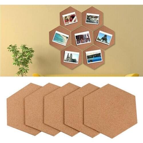 7pcs Stickers Photo Background Cork Board Wall Message Office Multifunction Self Adhesive Bulletin Home Wood Frame Hexagon
