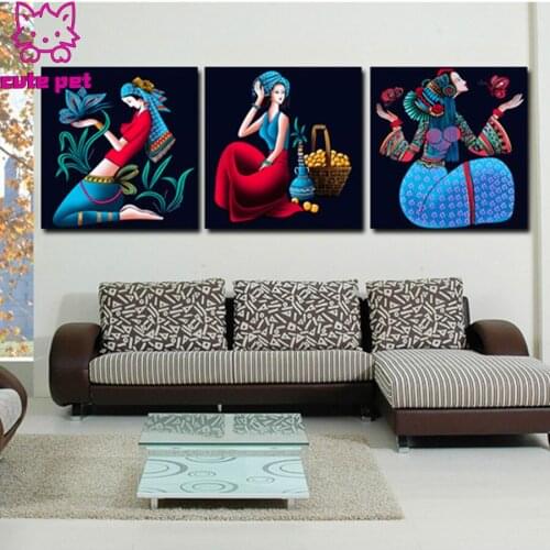 DIY Diamond Painting Asma Ethnic figures women Full Square Round Drill Rhinestone Diamant Embroidery Mosaic Kits Home decor 3PCS