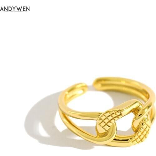 ANDYWEN 925 Sterling Silver Geometric Irregular Cross Twist Adjustable Ring Women Luxury Jewelry For Rock Punk Jewelry European