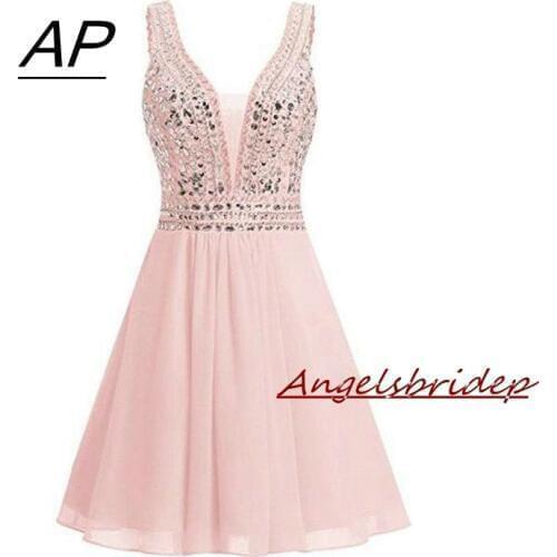 ANGELSBRIDEP Sexy Short/Mini Homecoming Dresses 2021 With Crystals Beading Vestidos Cortos Special Occasion Graduation Dresses