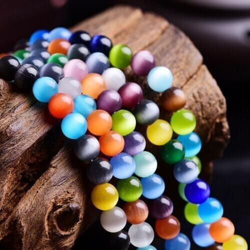 RONGQING Natural Multicolor Opal Beads 6mm 8mm 10mm 12mm Rainbow Cats Eye Stone Loose Spacer Beads for Jewlery Making DIY