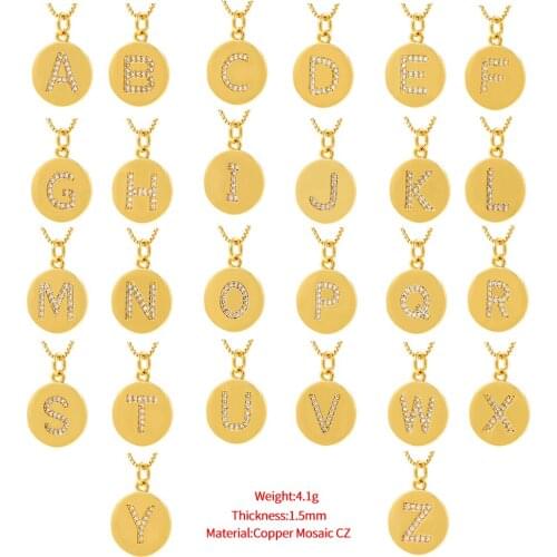 26 Letters Copper Inset Cube Zircon Vacuum Plated Stainless Steel Chain Necklace Round Clavicle Chain 2021 Fashion