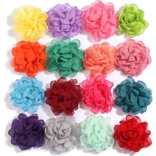 200Pcs 7cm 2.7" Burn Edge Chiffon Fabric Flowers Boutique For Wedding Decoration Satin Flower For Baby Girls Hair Accessories