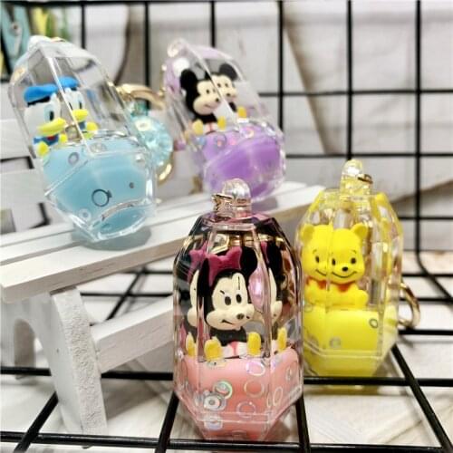 Disney Cute Mickey Mouse Keychain Wishing Bottle Cartoon Minnie Bag Backpacks Pendant for Women Donald Duck Winnie Key Chains