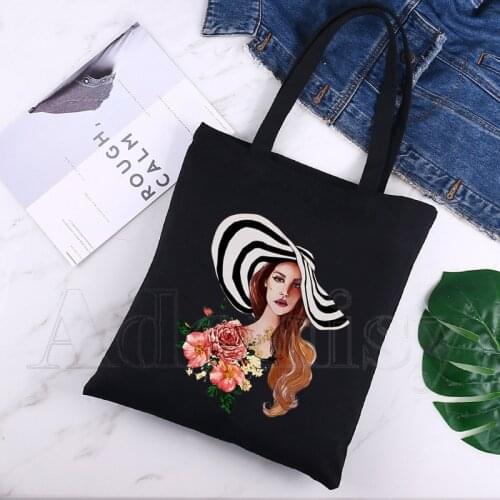 Lana Del Rey Design Shoulder Canvas Bags Large Capacity College Harajuku Handbag Women Bag Shopping Bag Black