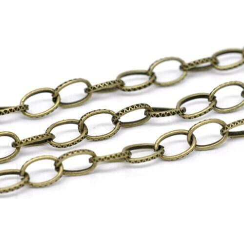 DoreenBeads Iron Alloy Textured Link Cable Chain Findings Antique Bronze Color DIY Making Necklace Collar Jewelry 8x5.5mm,10M