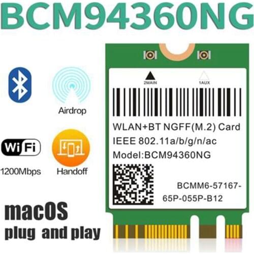 Dual Band 1200Mbps BCM94360NG WiFi Card for MacOS Hackintosh 802.11Ac Bluetooth 4.0 Wireless Adapter Network Lan Card