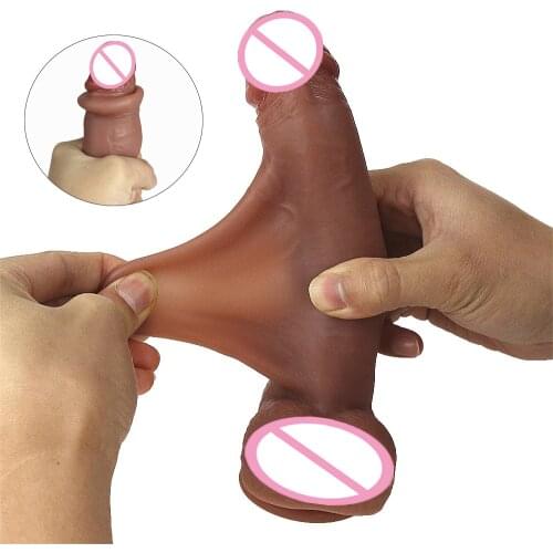 Double-layer Skin Dildo Sliding Foreskin Realistic Skin Feeling Huge Penis Big Dick With Suction Cup Woman Masturbation Sex Tool