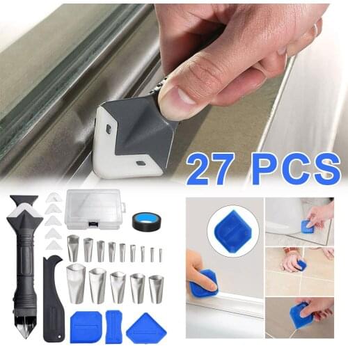 Hot New 3 in 1 Metal Spatula Nozzle Smear Polished Grout to Scrape Kitchen Bathroom Windows 27 pcs Box Tool Parts