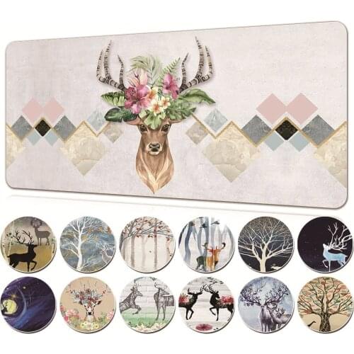 Deer Series Gaming Mousepad Large Mouse Pad Soft PU Leather Table Keyboard Mouse Mat 30x60CM/30x80CM High Quality Desk Pad