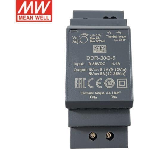 MEAN WELL DDR-30G-5 30W DIN Rail DC-DC Converter Input 9-36V DC to 5V DC 6A 30W meanwell Power Supply(12/24Vdc to 5Vdc)