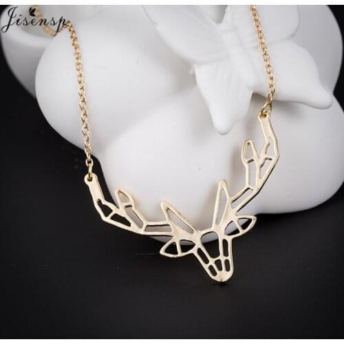 Jisensp Fashion Elk Deer Pendant Necklace for Women Girls Cute Animal Moose Jewelry Punk Collier Femme Origami Antler Necklace