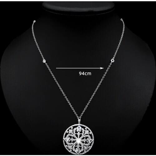 HUAMI Classic Sweater Chain Pendant Necklace White Cubic Zircon Long Jewlery Accessories Silver Color Necklace for Women