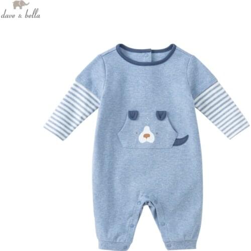 DBH17998 dave bella autumn new born baby boys fashion cartoon striped jumpsuits infant toddler clothes children romper 1 piece