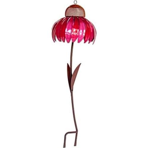 Red Standing Bird Feeder Outside Rust Resistant Garden Art Metal Birdfeeder Beautiful Flower Garden Stakes Decorative