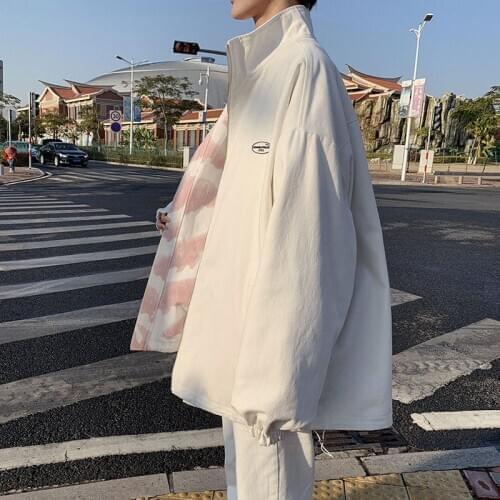 Mens Two-sided Casual Jacket Korean Fashion Loose Harajuku Streetwear Hip-hop Student Jacket Retro Striped Couple Jacket