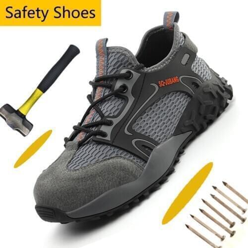 Lightweight Steel Toe Shoes Breathable Work Shoes Puncture-Proof Men Safety Shoes Men Athletic Sneaker Cushioning Hiking Shoes