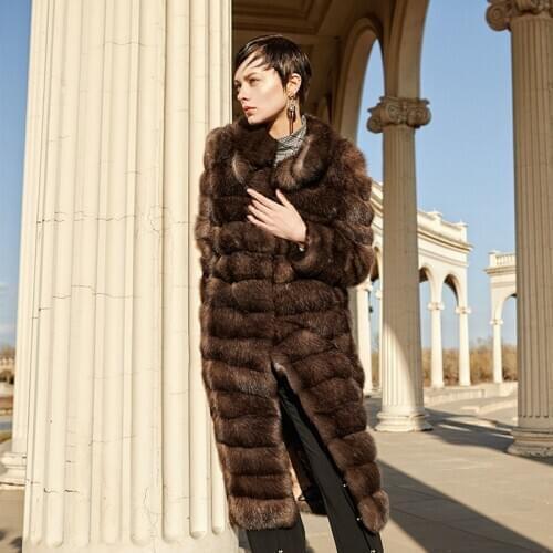 LVCHI Winter 2019 European advanced custom imported Russian sable Mink Fur Coat Mandarin Collar Wave Cut X-Long Mink Fur Coat
