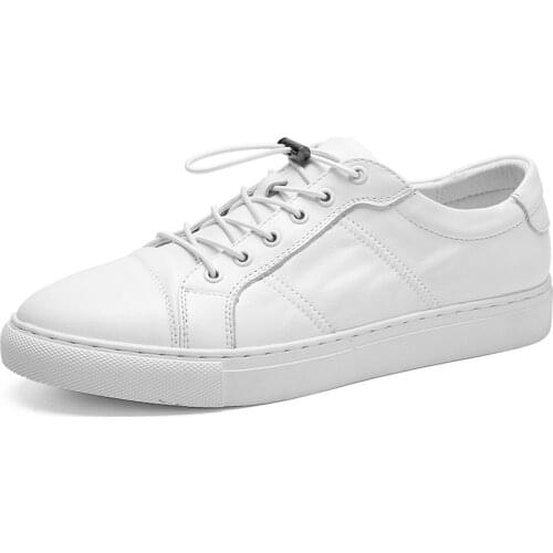 Summer Classic New Mens lace up leather white shoes mens fashion casual wear-resistant shoes Wild Non-slip Board Shoe
