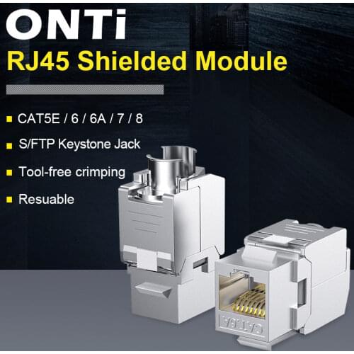 ONTi Network RJ45 Cat6A Keystone Jack Module 360 Degree Full Shielded RJ45 Socket to LSA Tool-free Termination