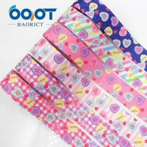 OOOT BAORJCT G-18702-584,25 mm 10 yards Heart-shaped Ribbons Thermal transfer Printed grosgrain Wedding Accessories DIY material