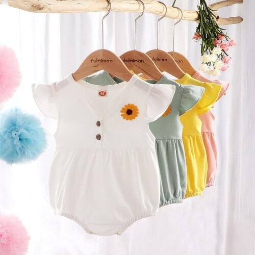 Newborn Baby Summer Baby Girl umpsuit Solid Color Flowers Sleeveless Baby Rompers Newborn Clothes 0.3-18 Month