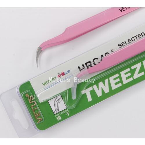 5 pcs/lot Genuine VETUS CS stainless steel precision tip pink tweezers patch nail grafting eyelash beauty tools