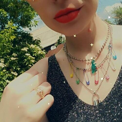VG 6YM New Dinosaur Pin Lock Necklaces Silver Color Personality Punk Multilayer Alloy Necklace for Women Party Jewelry Wholesale