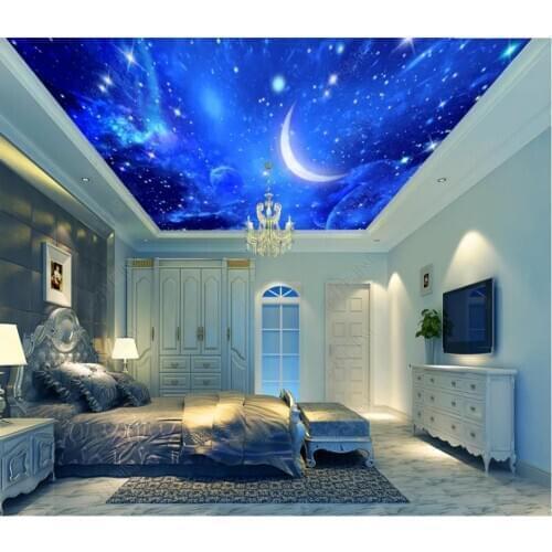 Custom zenith mural 3d ceiling murals wallpaper for walls 3 d universe moon space starry sky ceiling mural wall papers