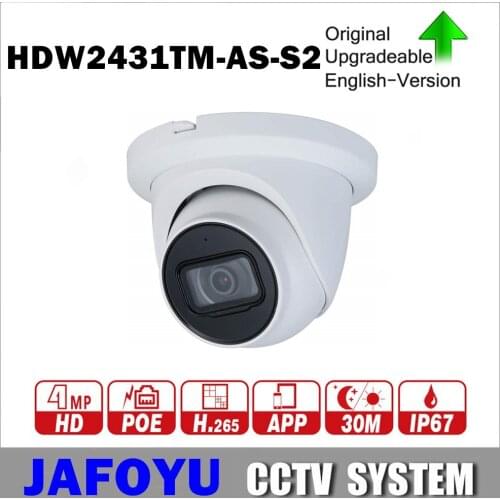 DH HDW2431TM-AS-S2 4MP IPC WDR IR Eyeball Network Camera Support H264/265 POE P2P IVS ONVIF Micro SD Card Slot Max 256GB