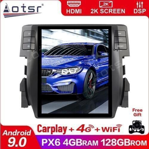 Tesla Vertical Screen Android 9 Stereo Multimedia Player For Honda Civic 2016 2017 2018 Audio Radio Recorder GPS Navi Head Unit