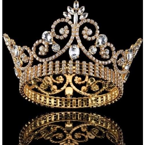 European Style Vintage Baroque Large Crown Diadem Crystal Bridal Hair Jewelry Wedding Tiaras Headband Princess Party Hairbands