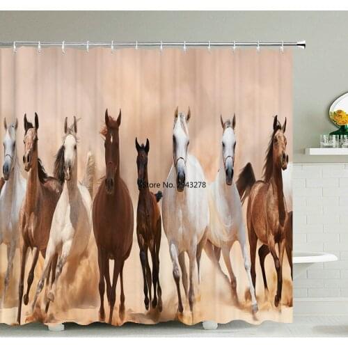 Waterproof Shower Curtains Horse Animals Bathroom Curtains With Hooks 3d Printing Decoration Large Size 240X180 Bath Screen
