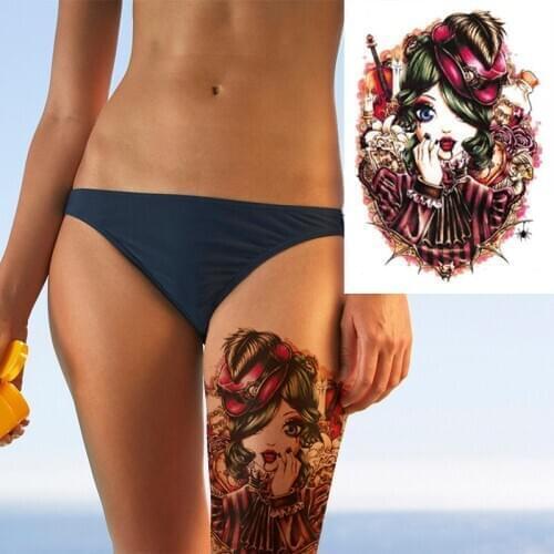 Waterproof Temporary Body Art Arm Shoulder Chest Violin Rose Noble Loli Tattoo Sticker Women/Men Hot Sale 14.8*21 Cm