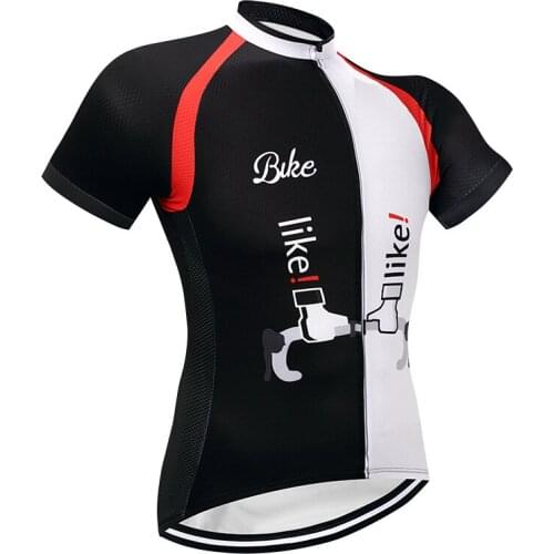 Fun Men Cycling Jersey "I Like Bike" Letter Printed Bicycle Clothing Mesh Jacquard Lightweight Top Bike Shirt
