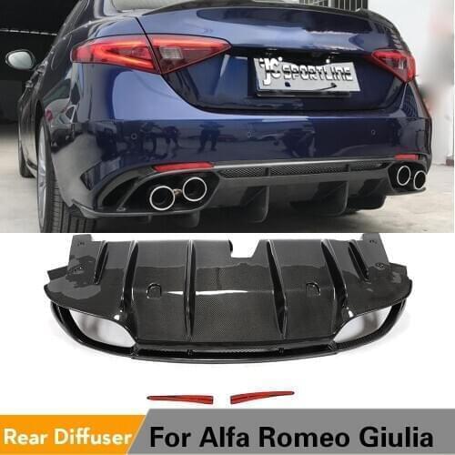 Carbon Fiber Car Rear Bumnper Diffuser Lip Spoiler for Alfa Romeo Giulia Sedan 4 Door 2017 - 2020 Non for Quadrifoglio TI