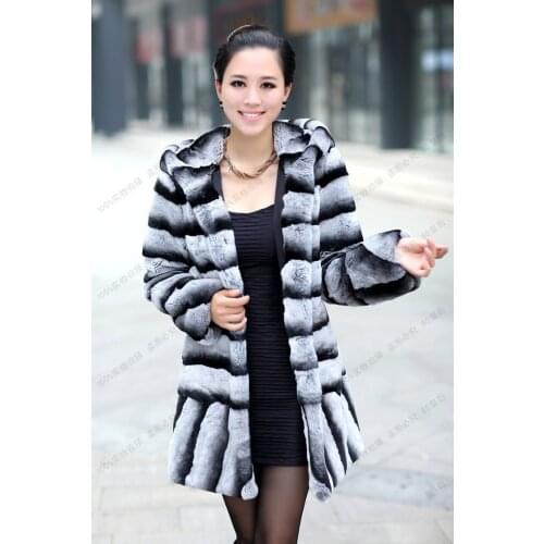Genuine Nature Real full pelt Rex Rabbit Fur Coat Women Long Design fashion Hooded real whole skin Fur Jacket 3xl Free shipping