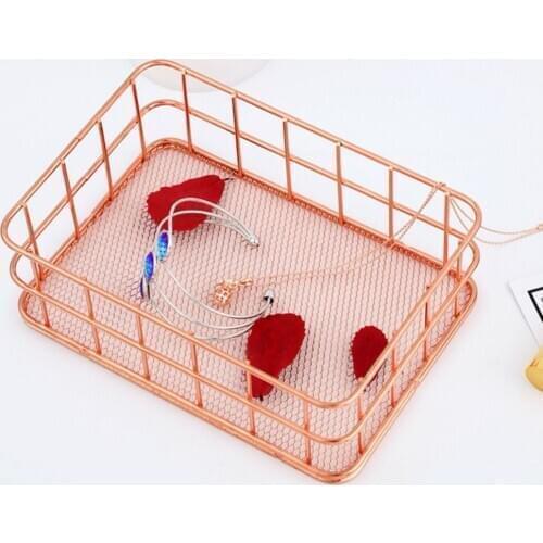 1Pc Iron Organizer Storage Baskets Home Garden Organization Pink Storage Box Desk Office Accessories