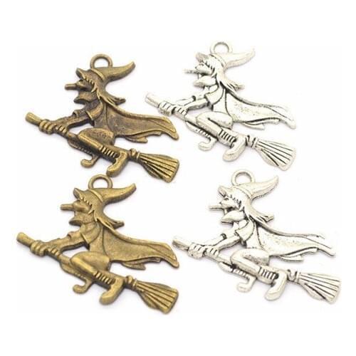 10pcs Witch Flying On The Broom Pattern charms pendant DIY Alloy Accessory for Halloween Party Decoration Home Hanging Ornaments