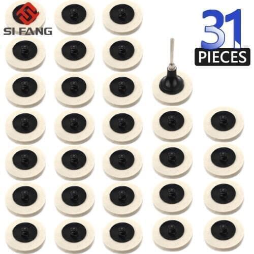 31Pcs 2Inch Wool Fabric Disc Polishing Buffing Pads Wheels With 1Pcs Roloc Disc Pad Holder For Dremel Metalworking Tools