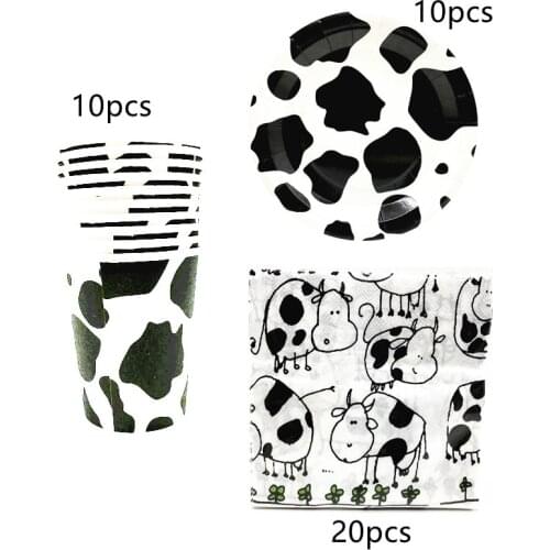 40Pcs Cow Theme Family Party Supplies Disposable Tableware Cups Plates Napkins Cow Birthday Party Kid’s Favorite Decorations
