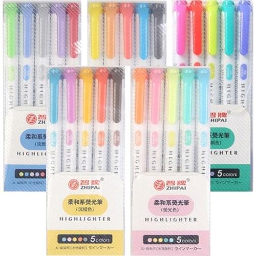 5Pcs/set Japanese Stationery Mild Liner Double Headed Highlighter Pen Marker Pen Childrens Drawing Pen Stationery Supplies