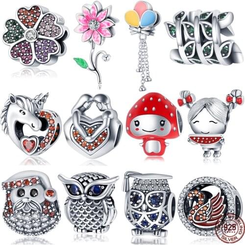 925 Sterling Silver Owl and love Heart and Strawberry Baby Fit Original Pandora Bracelet&Bangle Making Fashion DIY Jewelry