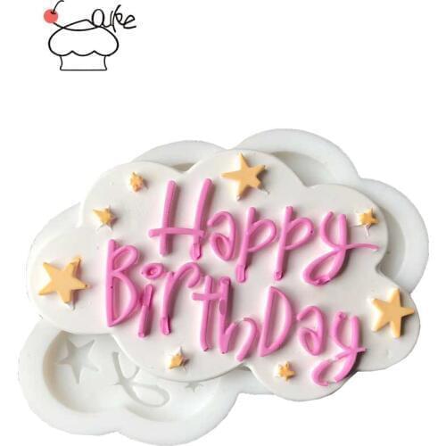 Aouke Happy Birthday Fondant Cupcake Decorating Molds Cake Silicone Mold Sugarpaste Candy Chocolate Gumpaste Clay Mould