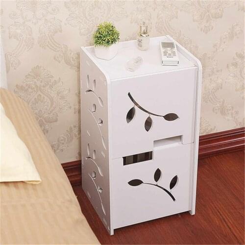 White Modern Bedside Table Bedroom Nightstand End Table Plant Stand Holder Rack Cabinet Organizer Storage Basket Wood-Plastic